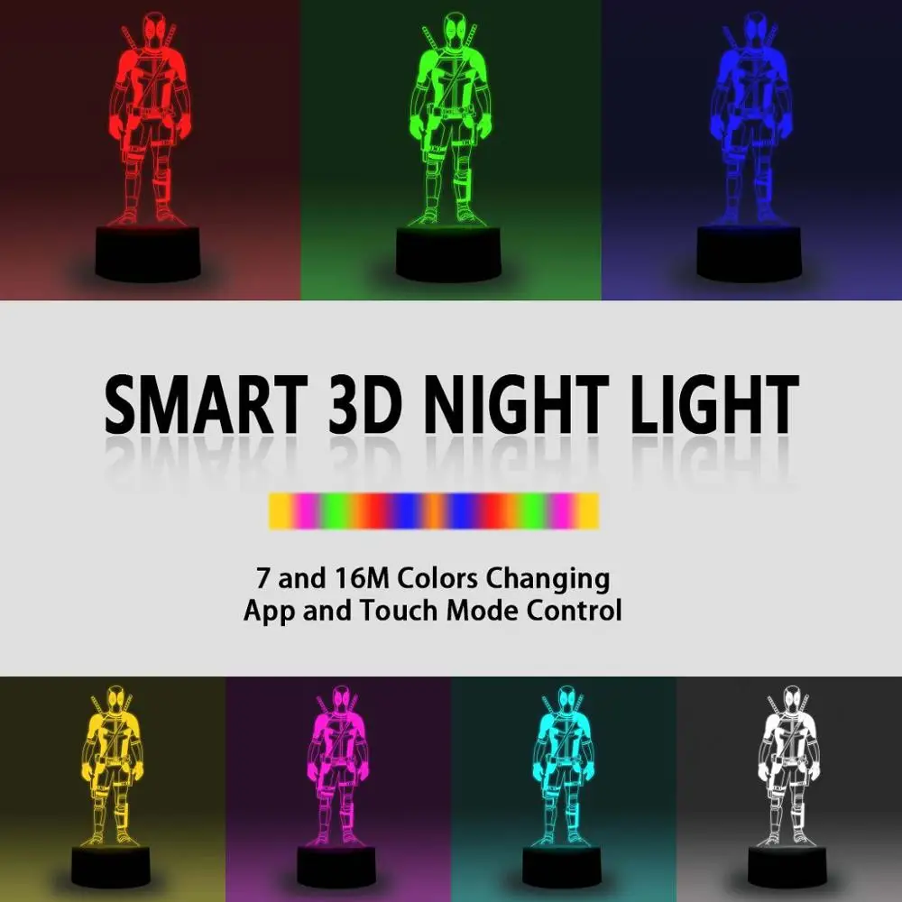 NiteApps 3D Дэдпул стенд ночник настольная иллюзия Лампа подарок на день рождения приложение/сенсорное управление