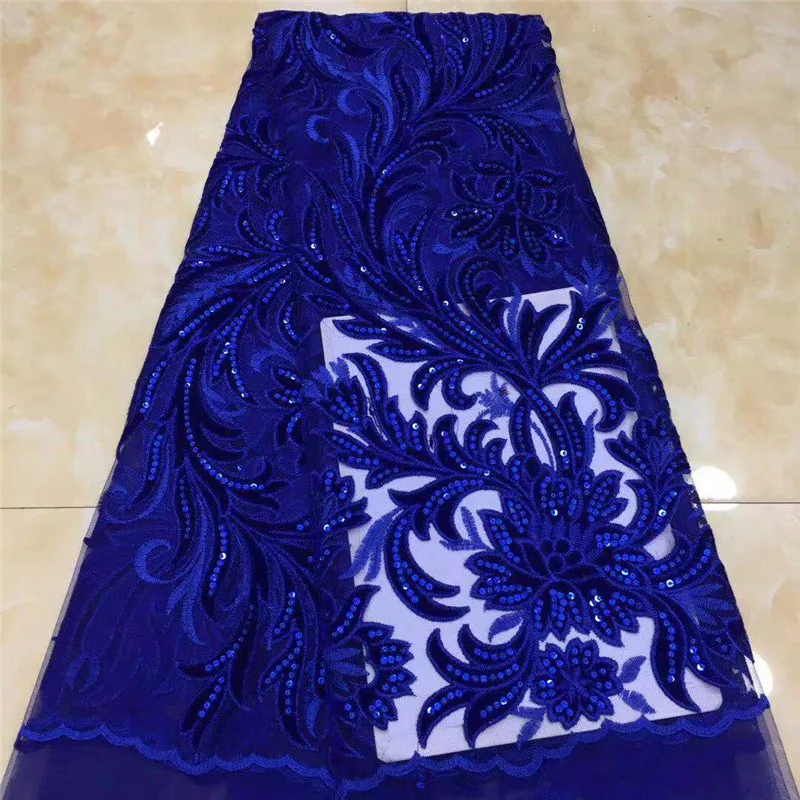 

Royal Blue French Sequins Tulle Lace Fabric 2020 High Quality African Lace Fabric Nigerian Mesh Lace Fabrics For Dress