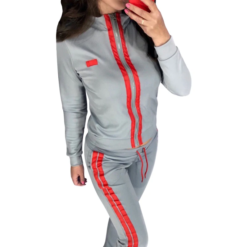 

Laamei 2019 Women Sporting Suit Fashion Patchwork Tracksuit Casual Sexy Sportwear Zip Up Track Suits Pant Twinset 2 Piece Set