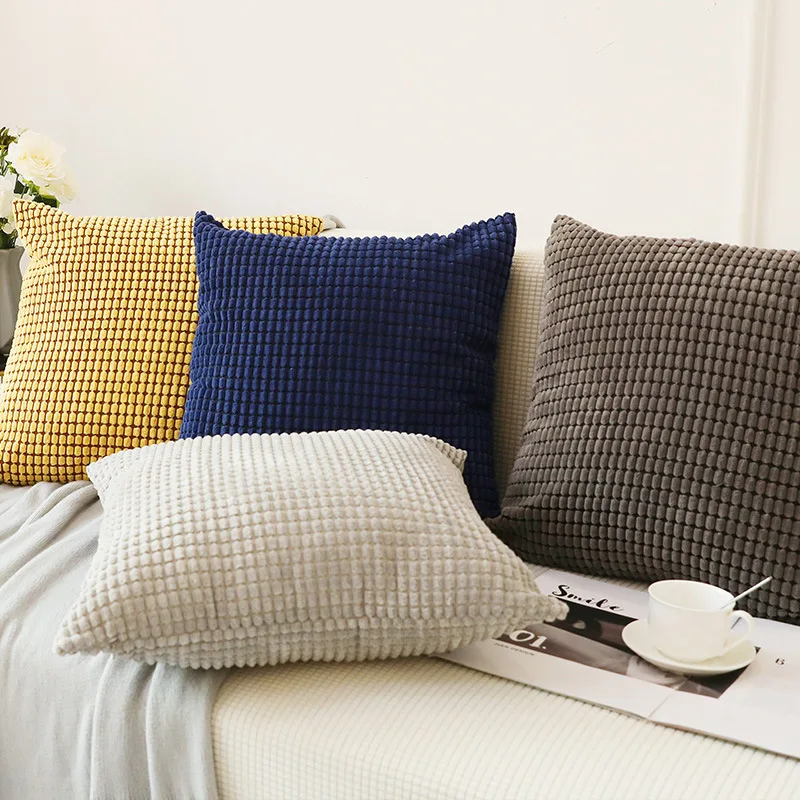 

Flax Cover Solid Pillow Case Flocking Stripe Solid Color PinHome Decorative Pillow Cover Living Room Sofa Seat Pillow Covers