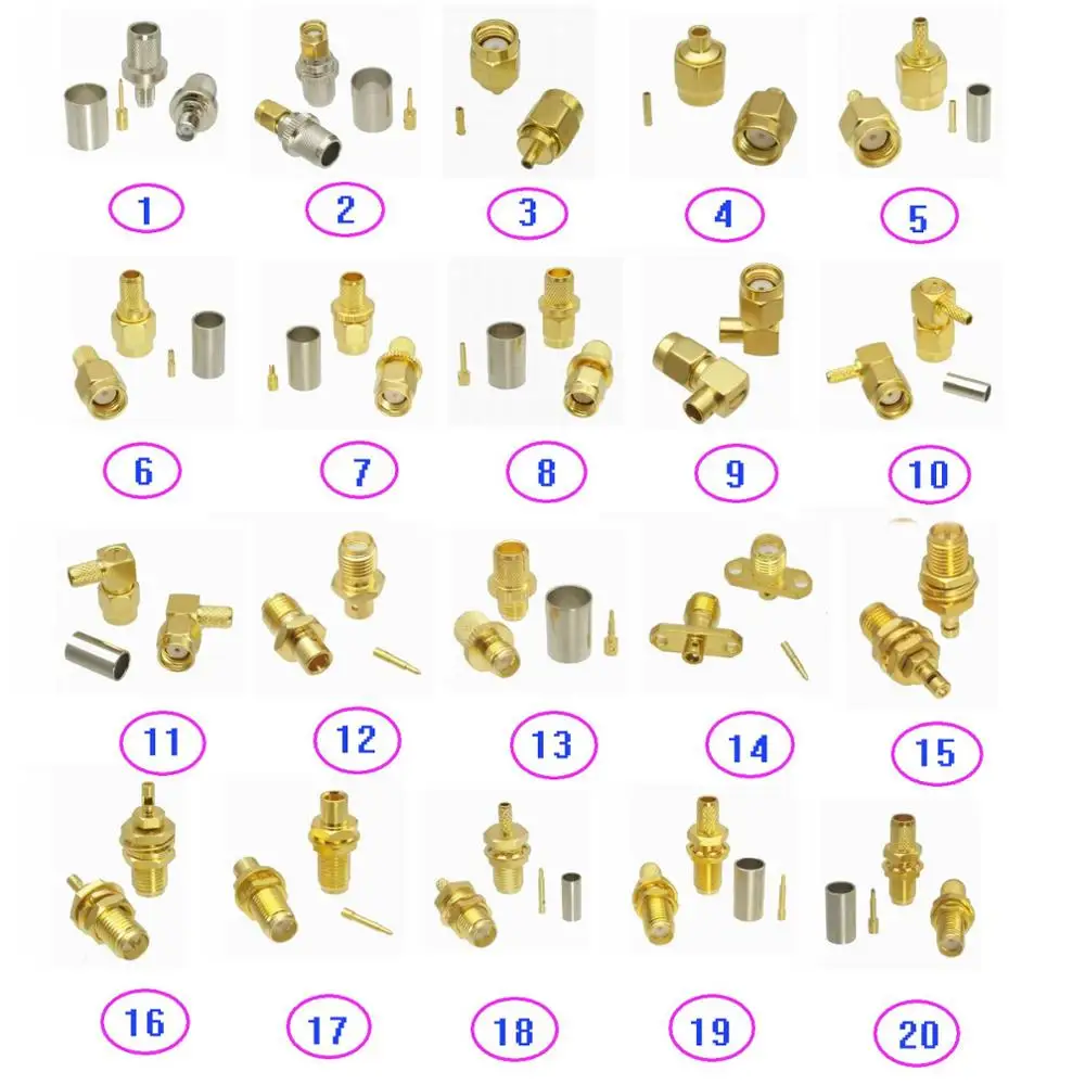 Разъем RP-SMA обжимные клещи/припоя для RG316 RG174/RG58 RG142/RG402/RG405/1,13mm/RG178/RG8 LMR400/RG5 RG6/RG8X