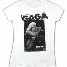 Леди Гага средний палец Pic Девушки Юниоры белая футболка Мерч на заказ экран печатных футболка