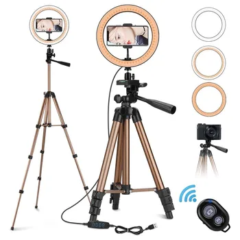 

Ring Light 10 Inch / 25 cm with Tripod (50 Inch / 128 cm) with Bluetooth Receiver Ring Filler Light for Selfie Video Recording