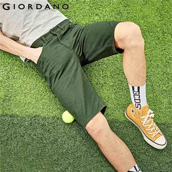 Giordano-pantalones cortos de sarga Para Hombre, de algodón, con bolsillos, informales, sólidos, 01100346
