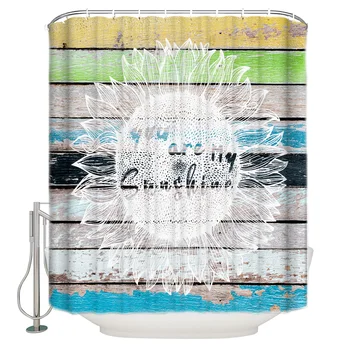 

Sunflower, You Are My Sunshine, Orange, Retro Wood Texture Shower Curtain Decor with Hooks Waterproof