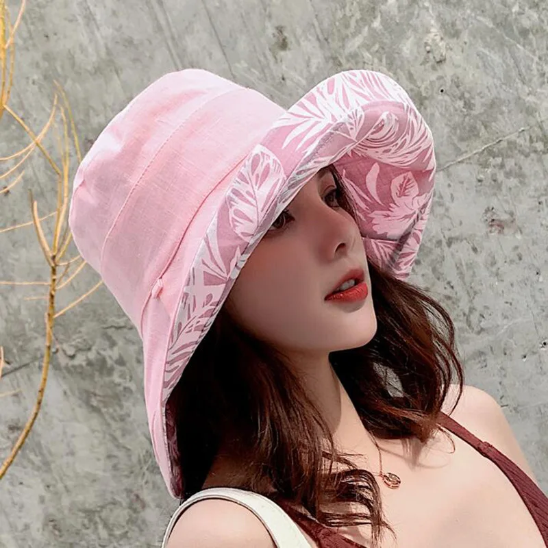 UV Protection Summer Sun Hat Women Packable Reversible Cotton Ponytail Chin Strap 55-59CM