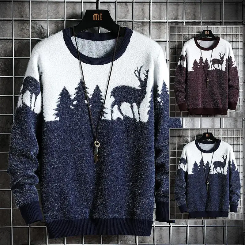 

2020 new autumn and winter men's T-neck sweater casual youth splicing sweater