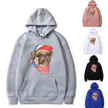 Outono manga comprida moletom com capuz das mulheres dos homens pulôver casual na moda all match cachecol filhote de cachorro impressão bolso hoodies harajuku
