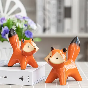 

2Pcs Modern Simplicity Geometric Fox Adornment Creative Cartoon Fox Figurine Ceramic Ornament for Home Office Hotel