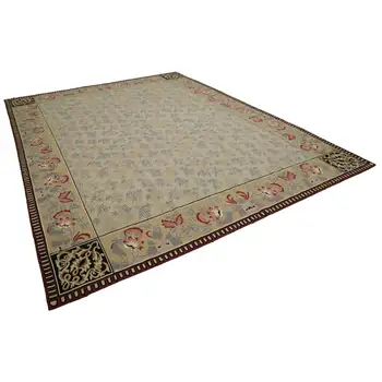 

273x367 Cm Green Handmade Aubusson Rugs-9x12 Ft