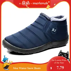 Merkmak/Новая модная мужская зимняя обувь, однотонные зимние ботинки с плюшевой подкладкой, теплые непромокаемые лыжные ботинки, Размеры 35-47