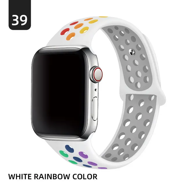 Silicone Strap For Apple Watch band 40mm 44mm 38mm 42mm 44 mm Rubber watchband smartwatch bracelet iWatch series 3 4 5 6 se band White rainbow