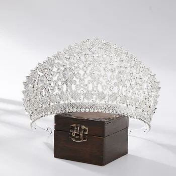 

Gorgeous Cubic Zirconia Crown Crystal Bridal Tiaras Baroque Big Round Crown Rhinestone Pageant Diadem Weddings Hair Accessories