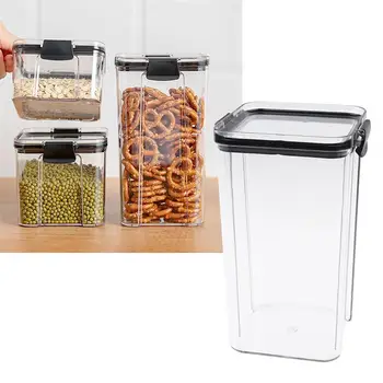 

1300ml Large Capacity Grain Storage Case Transparent Cereals Storage Box Kitchen Spice Container (Black)