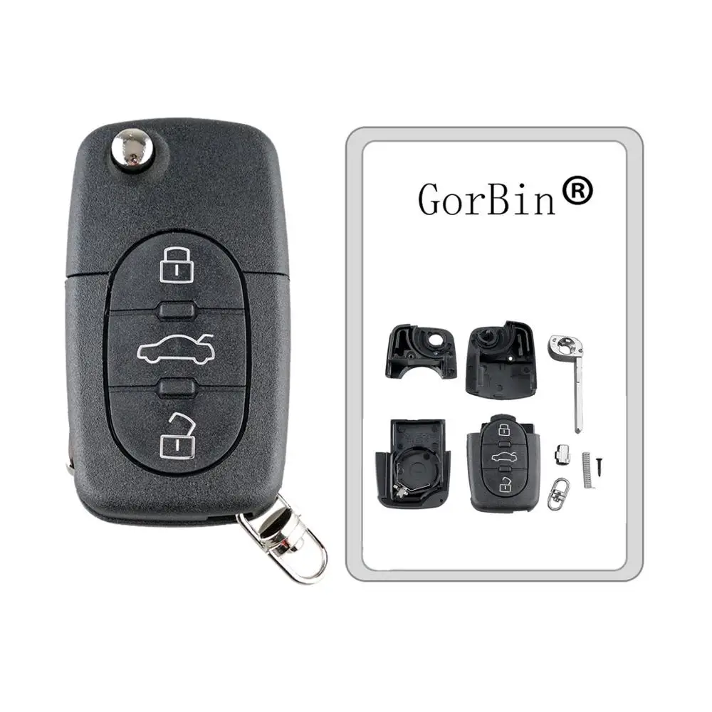 

GORBIN New Flip Key Remote Car Key Shell for Audi A2 A3 A4 A6 A8 TT Fob Case Cover 4D0 837 231 K 3 Buttons with Uncut blade HU66