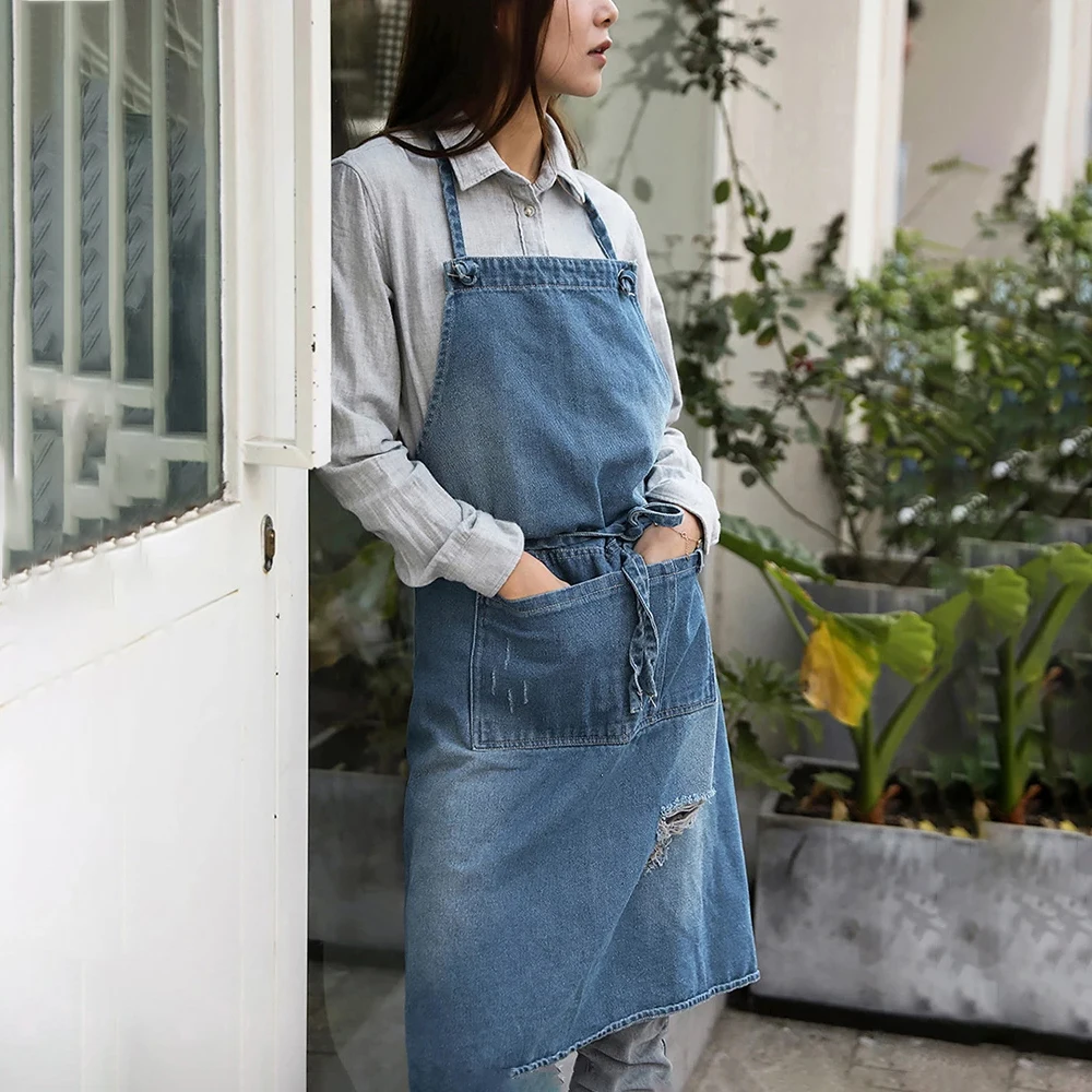 Apron Kitchen Woman Cotton Denim Chef Professional Aprons Apron Kitchen Jeans Aprons