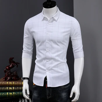 

White Plaid Shirt Men 2020 New 100% Cotton Half Sleeve Mens Dress Shirts Casual Slim Fit Soft Comfortable Clothes