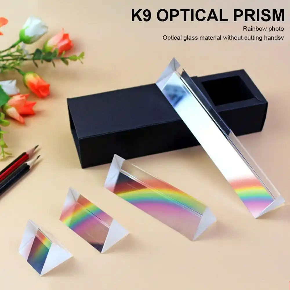 Prisma triangular precisão k9 vidro óptico refletindo física educação ensino luz espectro prismas arco-íris estudante de cristal