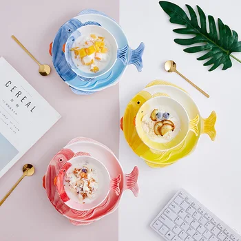 

Simple and Cute Children's Cartoon Tableware Ceramic Plates Household Dishes and Dishes Set Breakfast Bowl Creative Dishes