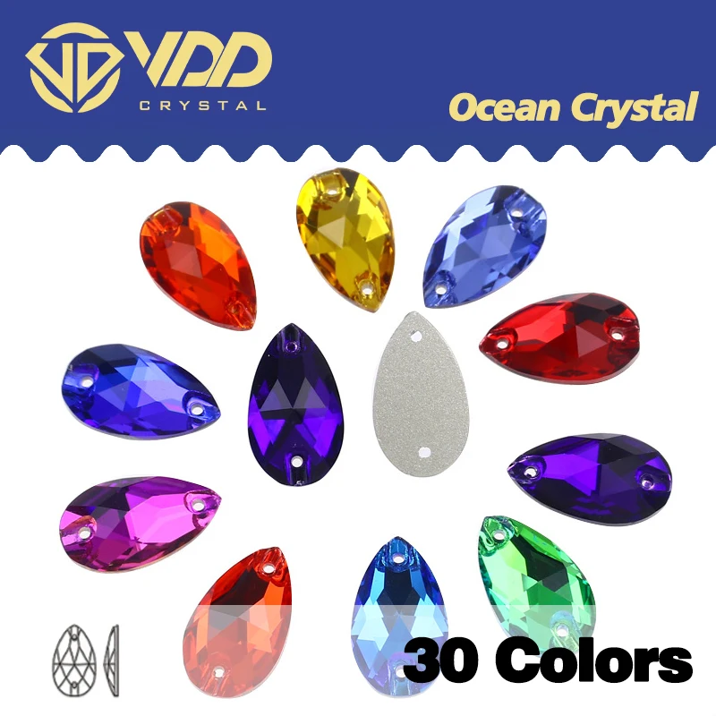 VDD 100Pcs Wholesale Teardrop Crystal K9 Glass Strass Sew On Rhinestones  Flatback Glitter Sewing Stones Clothes Decoration Dress