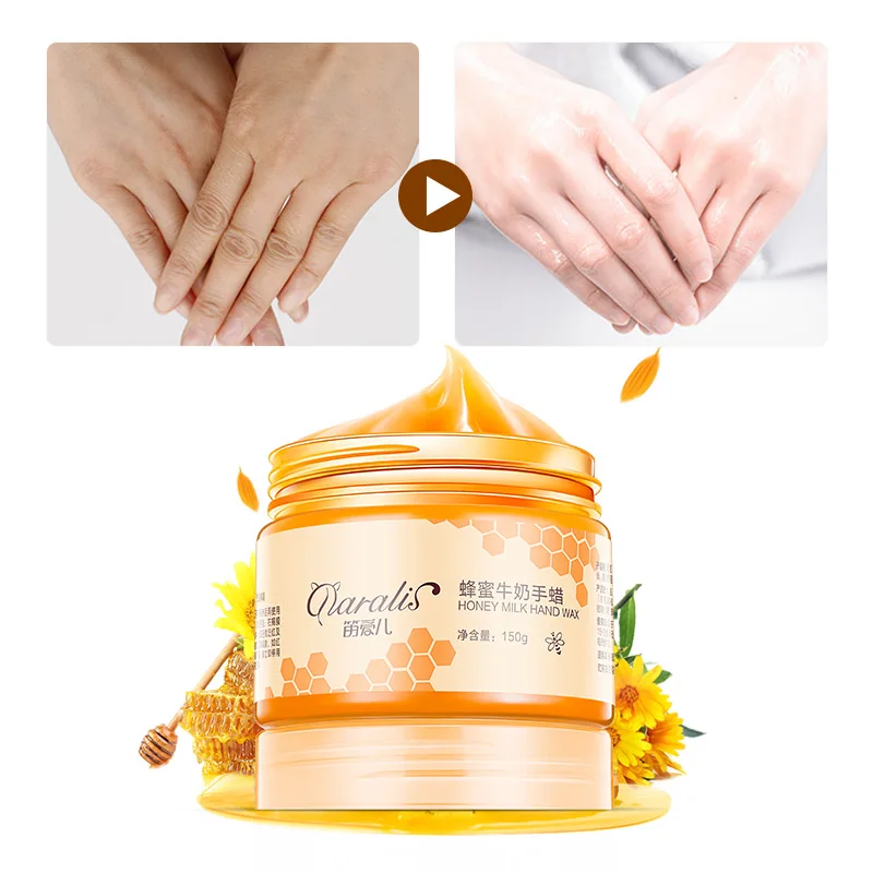 161150-2ea2b4.jpg 150g Milk Honey Paraffin Wax Hand Mask Hand Care Moisturizing Whitening Skin Care Exfoliating Calluses Hand