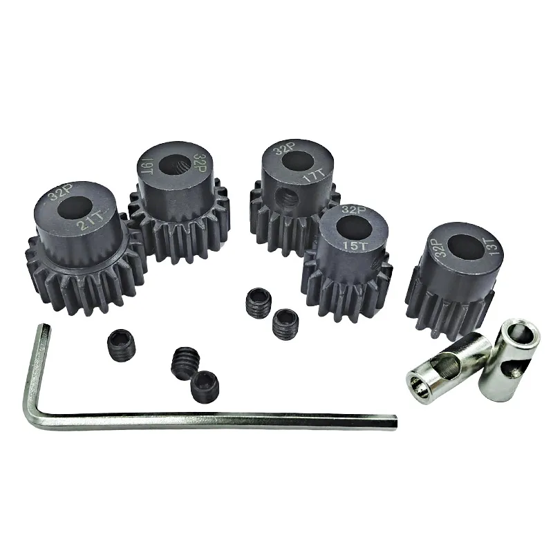 32P 5mm Hardened Metal Pinion Motor Gear Set 13T 15T 17T 19T 21T with 3.175mm Coupler for RC Buggy Car Monster Truck