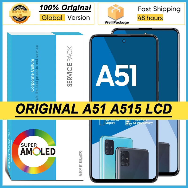 100% оригинальный 6 5 ''Super AMOLED дисплей для Samsung A51 2020 A515 A515F полный ЖК-дисплей