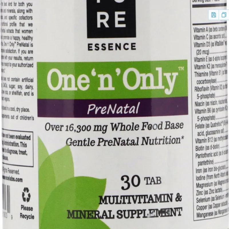 

One 'n' Only PreNatal, Multivitamin & Mineral, 30 Tab