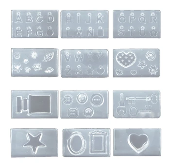 

12Pcs Button Flower Key English Letters Pendant Mold Kit Jewelry Making Tools R2LE