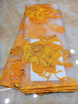 

African Net Lace Fabric 2020 High Quality French Noble golden yellow Tulle Lace Organza Fabric Nigerian Lace Fabrics For Wedding
