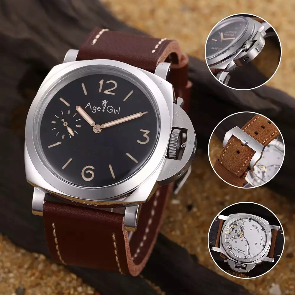 Роскошные брендовые новые мужские автоматические механические часы со стеклом, нержавеющая сталь, серебро 1950, 3 дня, черные кожаные большие светящиеся часы - Цвет: 3