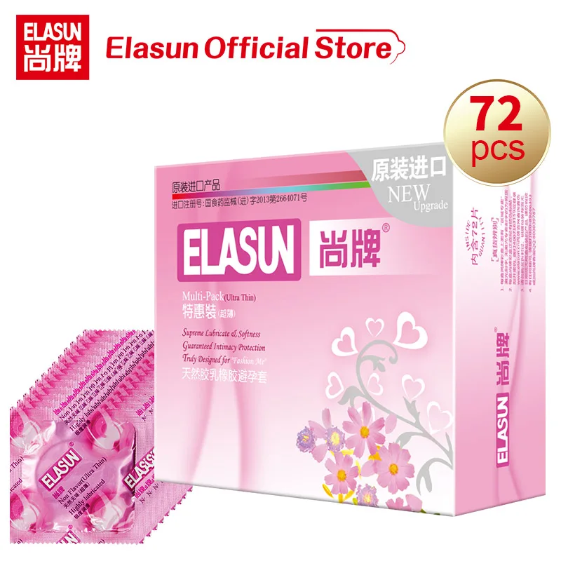 Elasun 72PCS Ultra Thin Big Cock Condoms Natural Latex Smooth Lubricated Condom Penis Contraception Intimate Products For Men