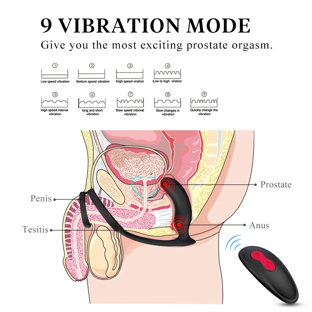 Male Masturbate Prostate Massage with Ring Remote Control Anal Vibrator Silicone Sex Toys for Men Dildo Butt Plug Penis Training (4)