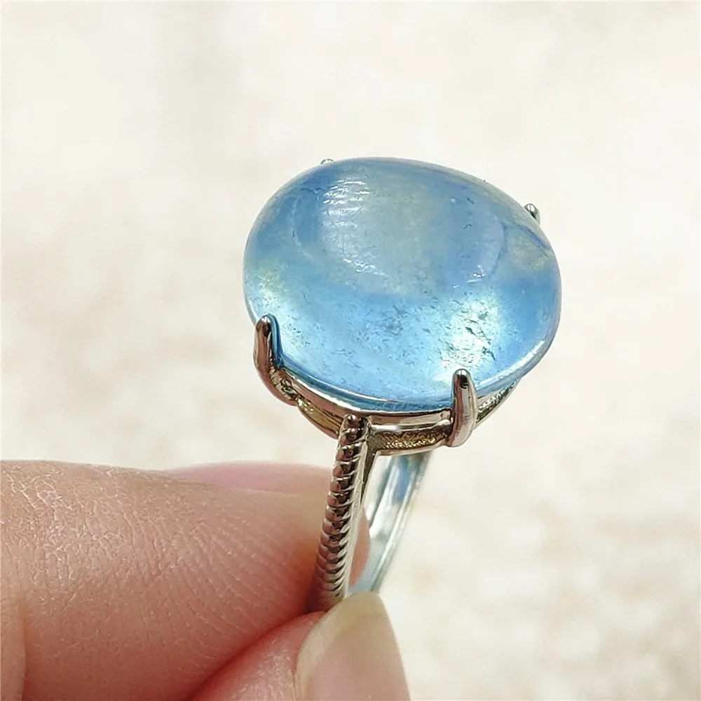 jewellery shop near me Genuine Natural Blue Aquamarine Clear Oval Ring Adjustable Crystal Size 925 Silver Aquamarine Ring Gemstone AAAAA nose pin