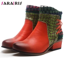 SARAIRIS New Fashion Big Size 34-43 Mixed Colors Footwear Ladies Chunky Heels Shoes Woman Casual Party Autumn Ankle Boots Women