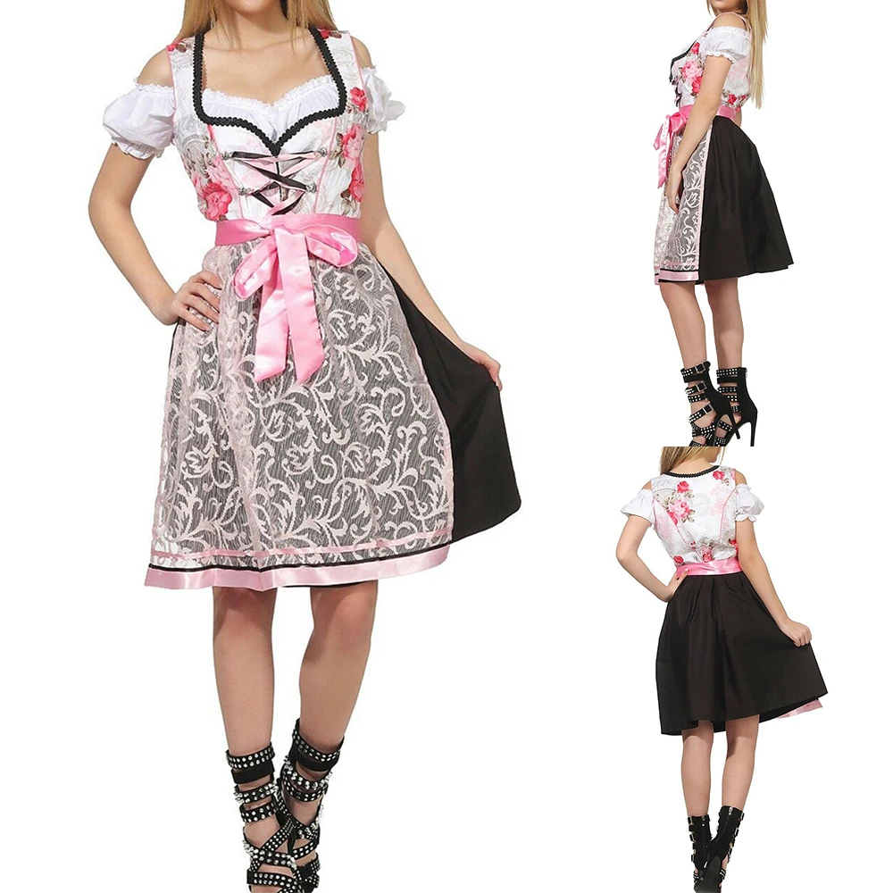 

Heflashor 2019 Short German Oktoberfest Dirndl Dress Black & Pink