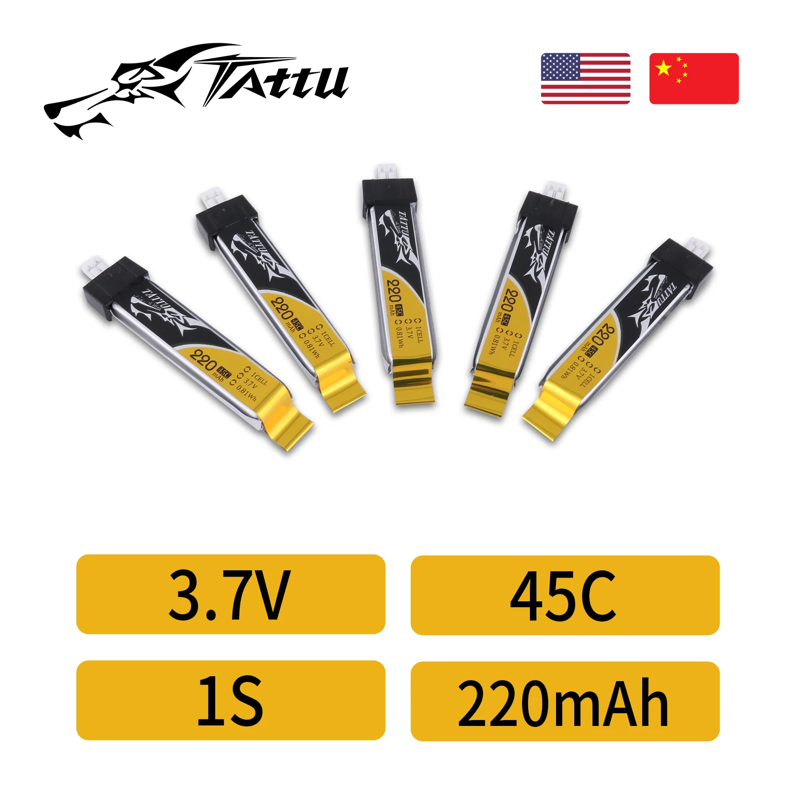 5X Tattu Lipo Battery 220mAh Tiny Whoop 3.7V 45C Eflite Stock Connector FPV Frame Mini Drone Famous Brand | Игрушки и хобби