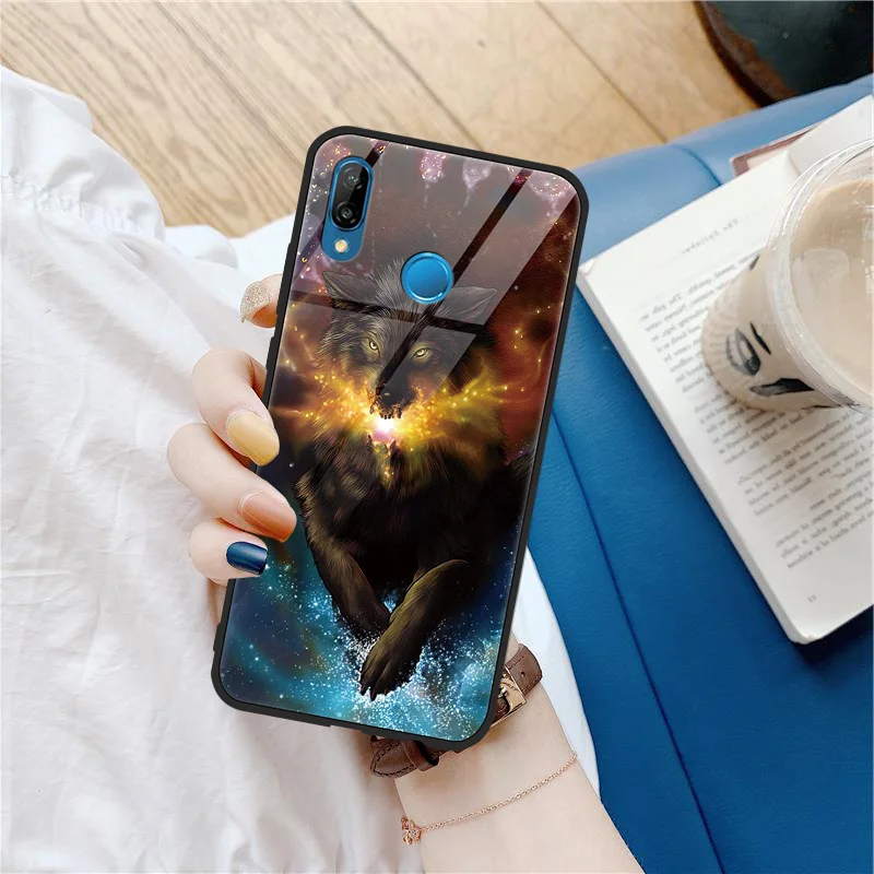 Wolf Fox Tiger Deer Cat Tempered Glass Case For Huawei Honor 20 Pro 8X View Note 10 9 P20 P30 Pro Lite P Smart Y6 Y9 Cover