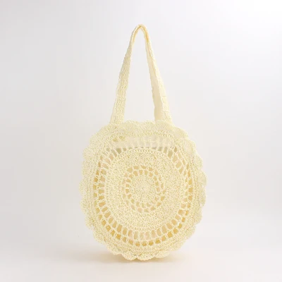 Круглая Соломенная пляжная сумка, винтажная тканая сумка на плечо ручной работы, рафия, круглая ротанговая сумка, богемные летние сумки для отдыха, повседневные сумки - Цвет: white