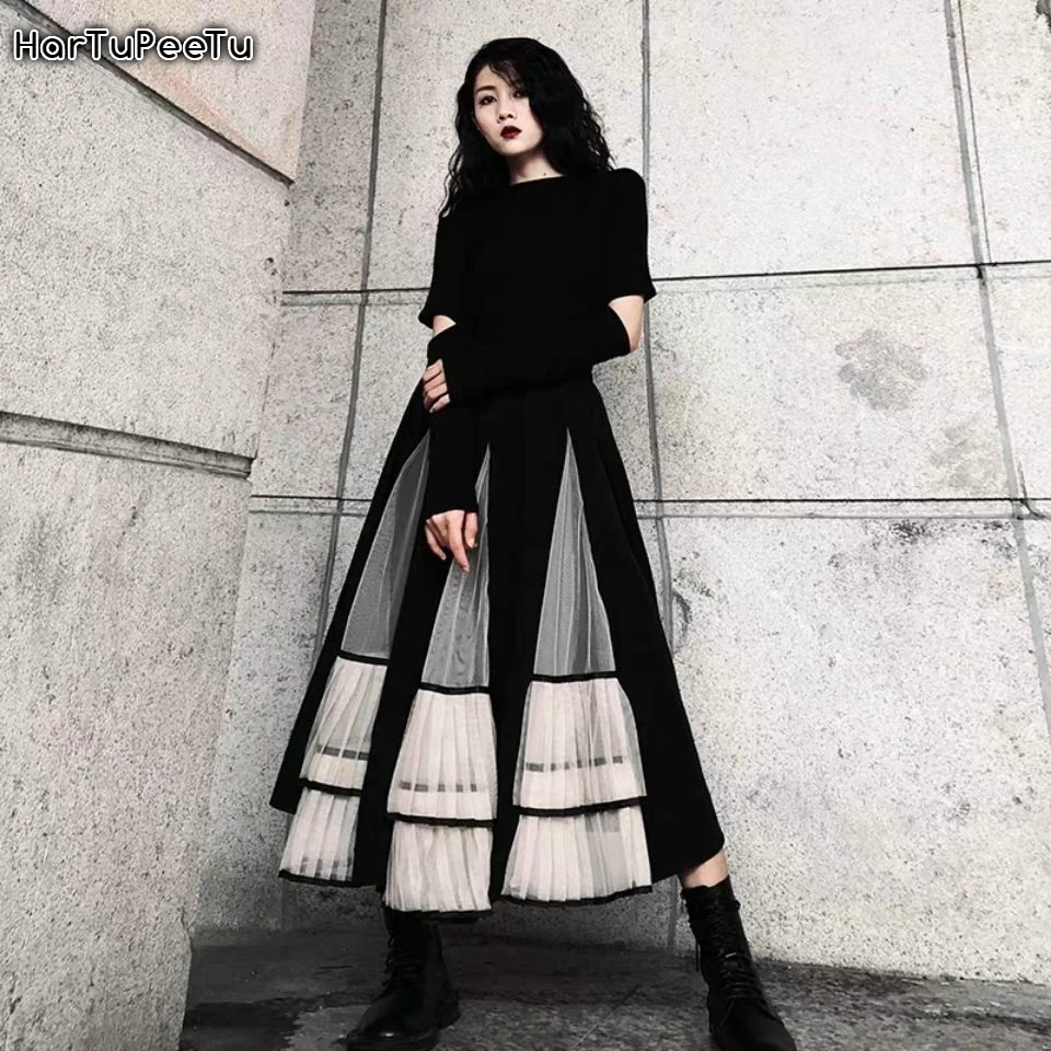 Женская плиссированная юбка в стиле ретро с высокой талией сетчатая пузырь