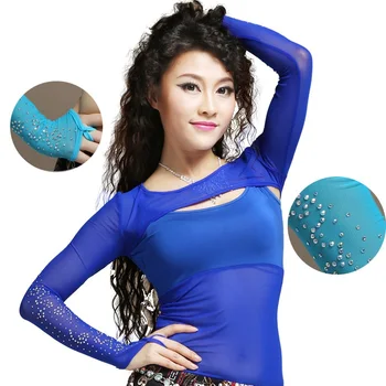 

New Arrival Sequin Rhinestone Tulle Mesh Lace Shrug Women Girls Long Sleeve Sparkly Belly Dance Crop Top Belly Dance Shrug