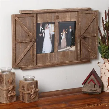 

Wall Art Wood Barn Door Picture Frame, 2 Openings 5x7 Wood Rustic Wall Photo Frame Home Decorations Classic Photo Frame