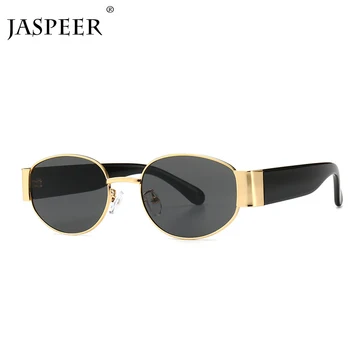 

JASPEER Steampunk Metal Oval Sunglasses Men Women 2019 Brand Designer Round Black Transparent Vintage Male Sun Glasses UV400