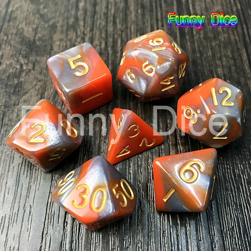 Orange Высокое качество 7 шт. Два цвета тон игральные кости набор, эффект туманности покер D& d набор D4, d6, d8, d10, d%, d12, d20 многогранные, РГП игры - Цвет: Orange