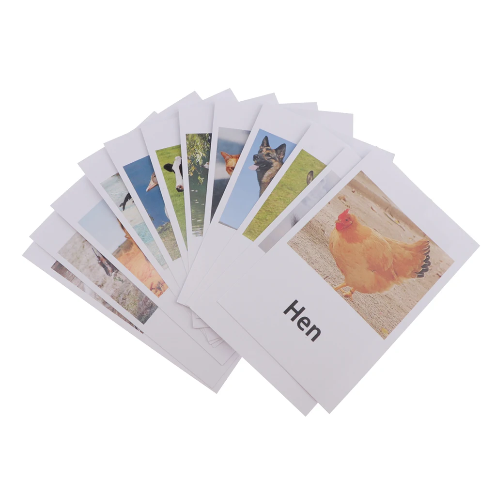 Montessori Learning Materials Toy - 12pcs Miniature Farm Animal Figure Match Set Matching Cards Game