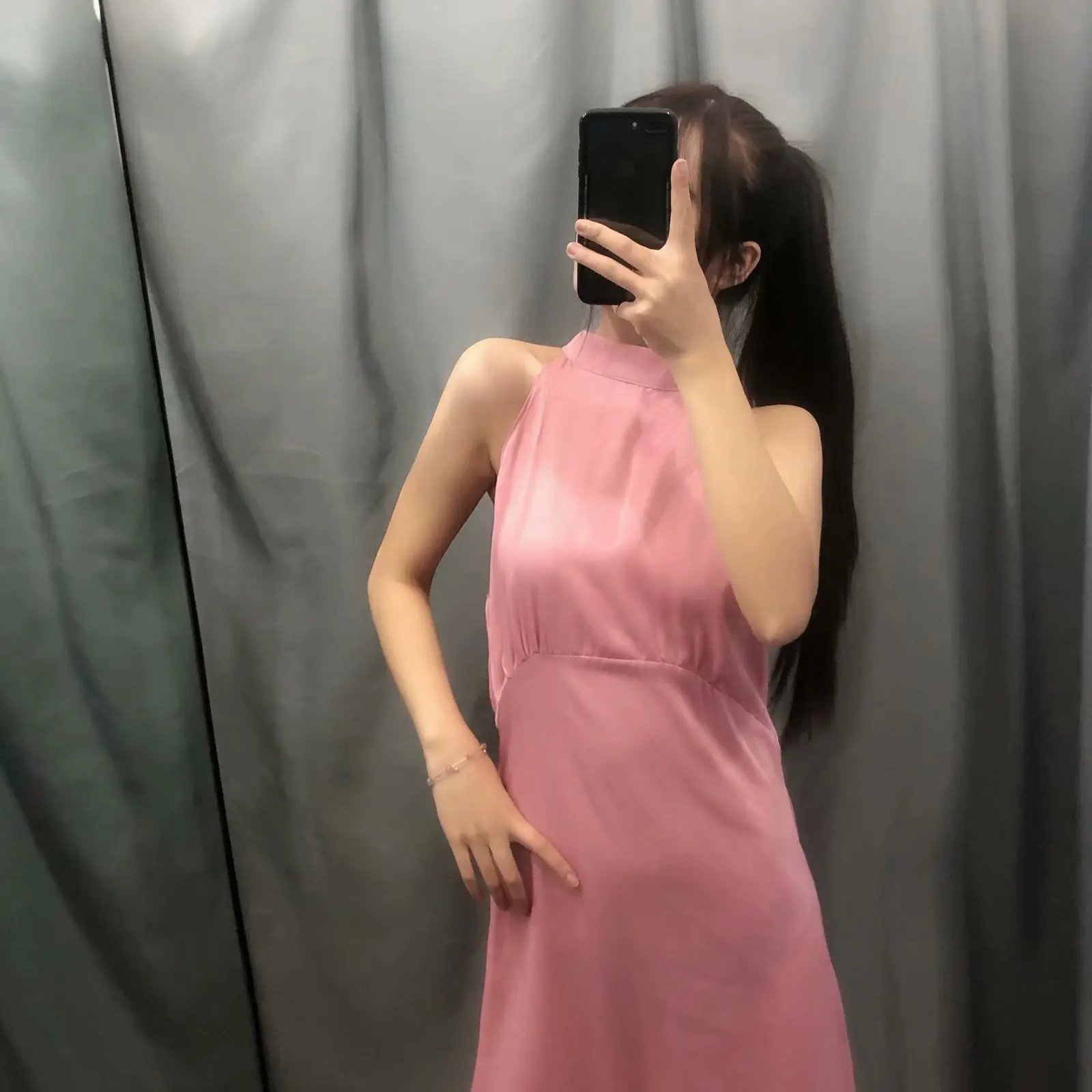

2019 Spring New Style Elegant Halter Strapped Dress Mid-length off-Shoulder Slimming Versatile Skirt WOMEN'S Dress