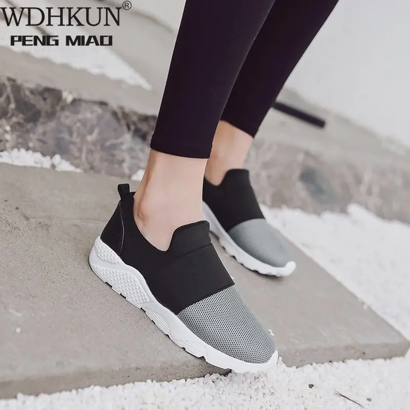 

New Woman Breathable Air Mesh Sneakers Women 2020 Spring Summer Slip On Platform Knitting Flats Soft Walking Shoes Plus Size 43