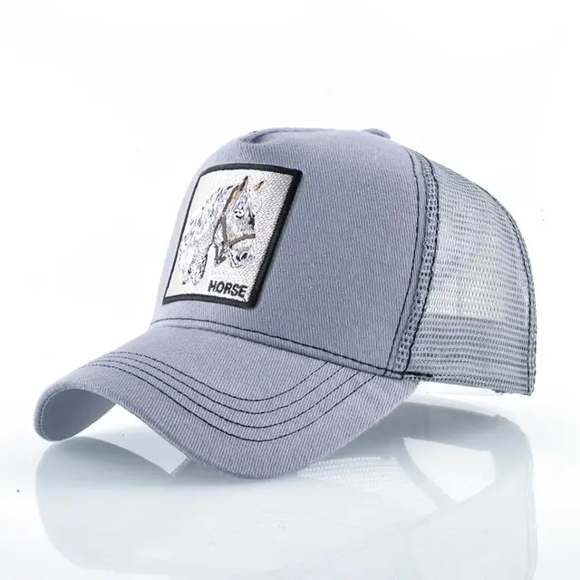 Fashion Animals Embroidery Baseball Caps Men Women Snapback Hip Hop Hat Summer Breathable Mesh Sun Gorras Unisex Streetwear Bone Gray Horse