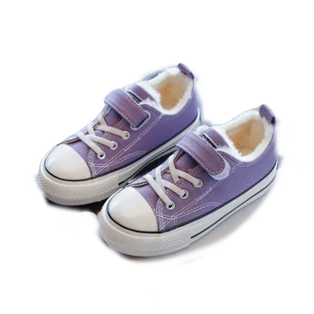 

2020 Autumn Girl Shoes Boy Shoes Casuals Hook & Loop Solid Cross-tied Round Toe Fashion Neutral Flat Heels Canvas Non-slip Warm