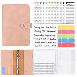 Classeur A6 en cuir PU rechargeable, planificateur de Budget, 6 anneaux ronds, couverture de dossier pour ordinateur portable avec 12 enveloppes en plastique transparent 